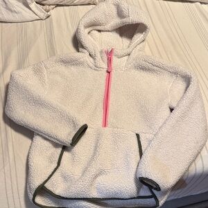 Cozy Kids' Fleece Hoodie - Cream with Pink Accents, size L 10/12